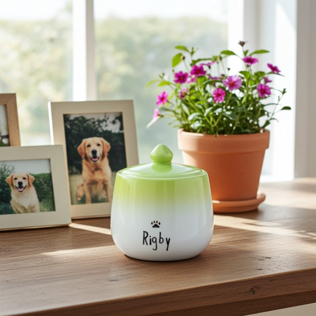 Hand-Painted Small Ceramic Pet Ash Urn – Minimalist Style, Custom Name, High-Fire Porcelain Memorial Keepsake, 850ml | Free shipping