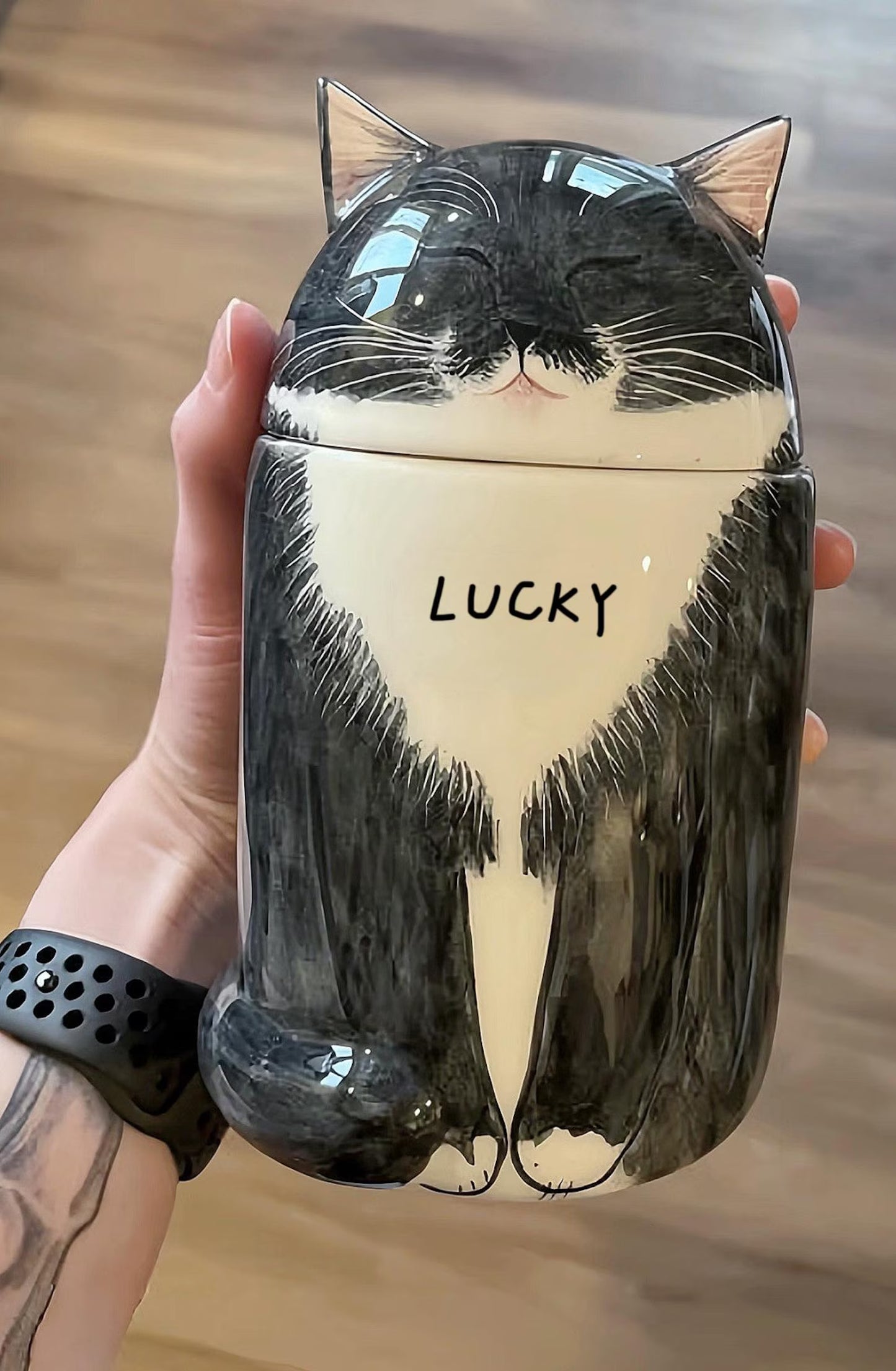 Cute personalized cat urn – smiling face ceramic keepsake