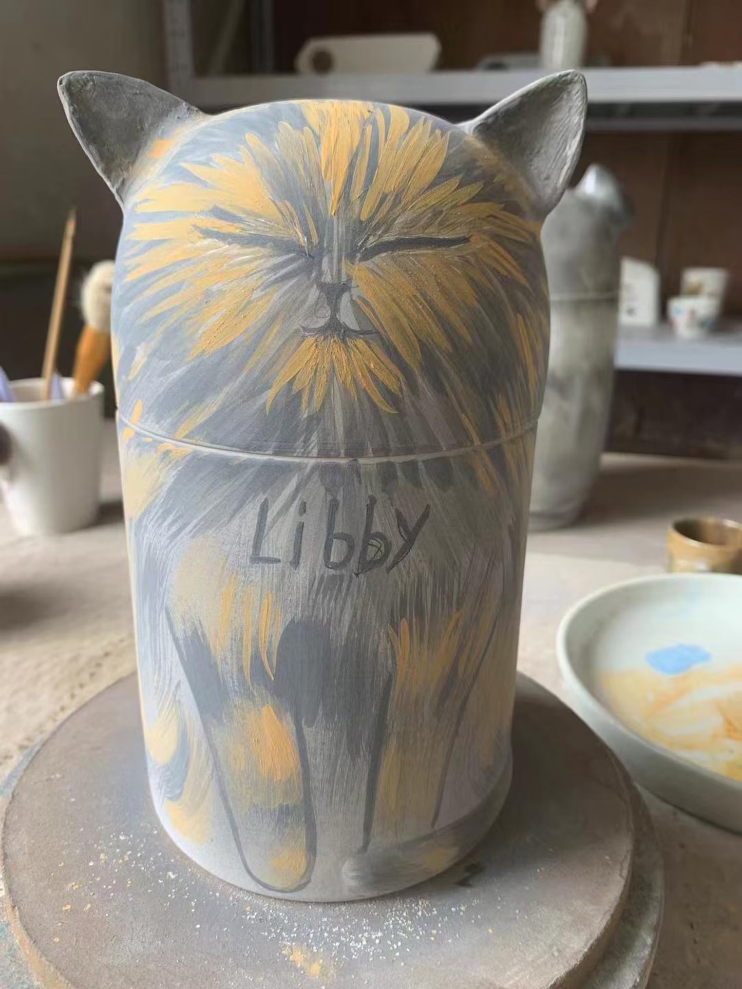 Custom-made cat ashes urn – WhisperWoods memorial pottery