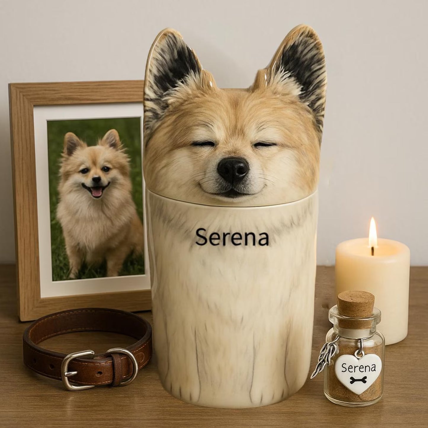 Handmade dog urn with tail and paws – pet remembrance box
