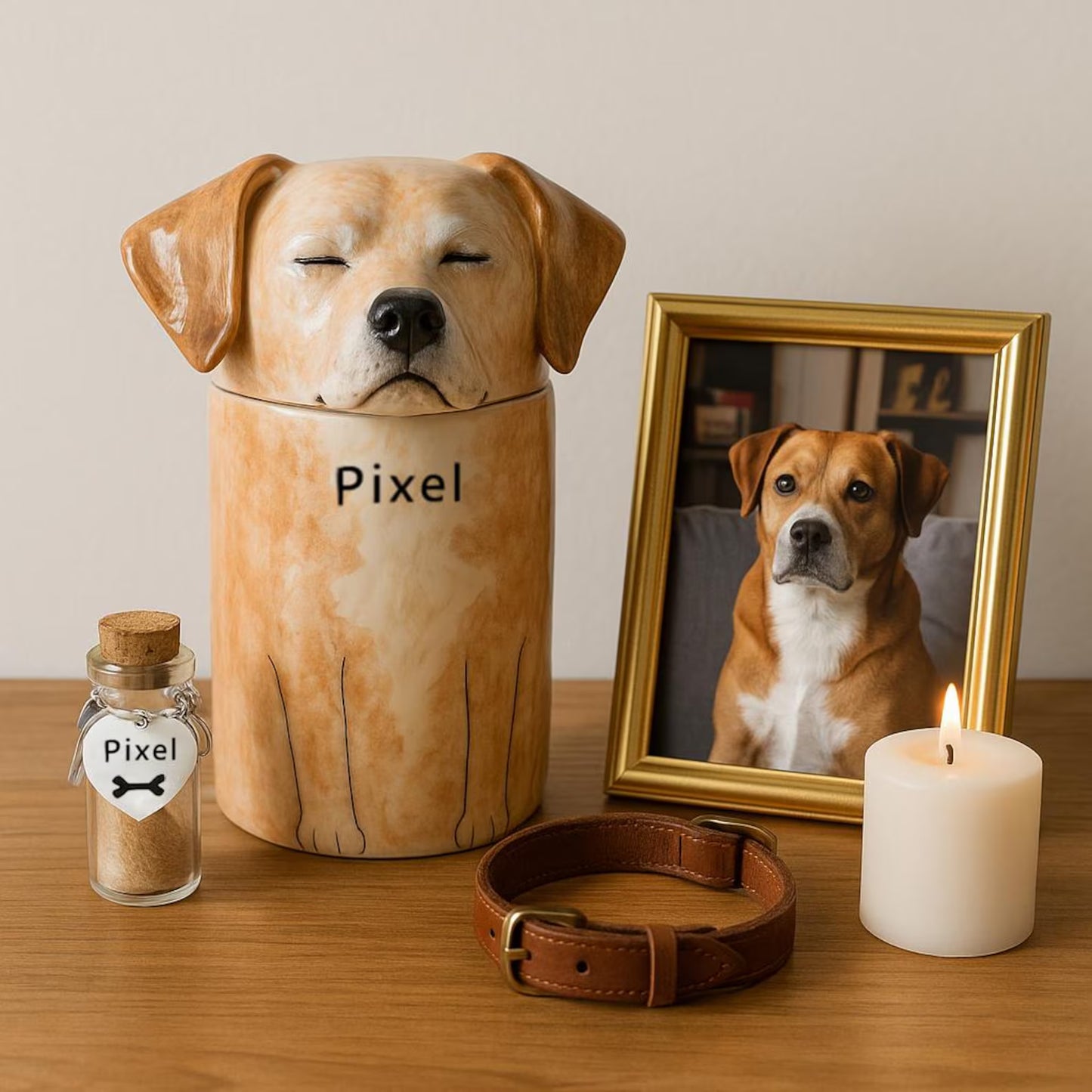 Cute custom dog urn with closed eyes – ashes keepsake jar