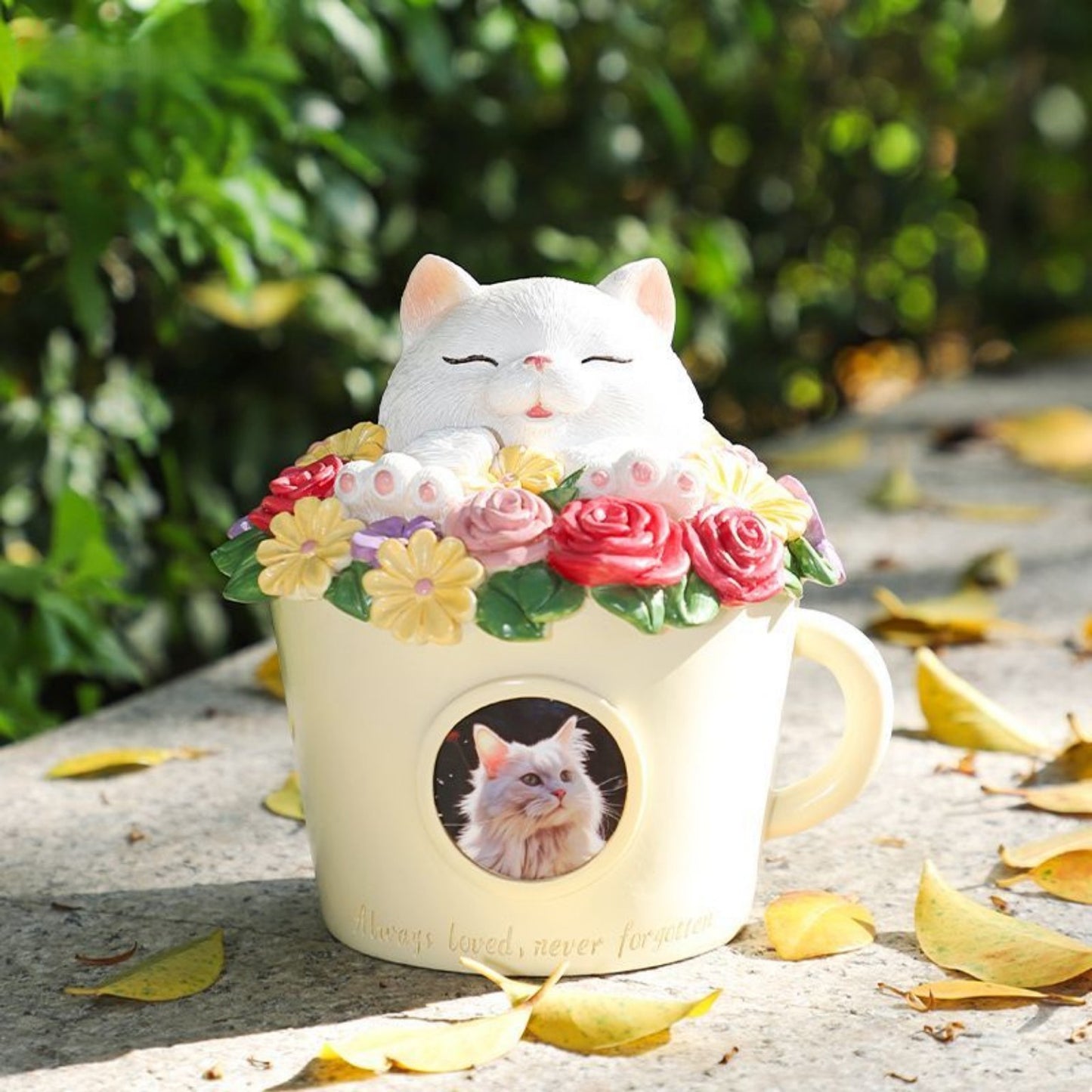 Pet Memorial Urn for Cats & Dogs – Flower Cup Keepsake with Sleeping Animal Design