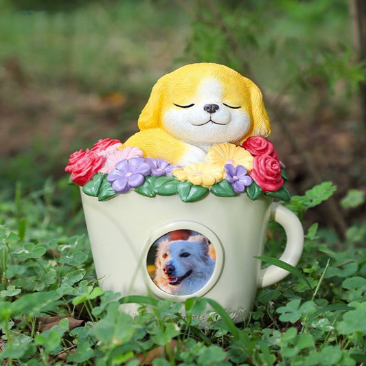 Pet Memorial Urn for Cats & Dogs – Flower Cup Keepsake with Sleeping Animal Design