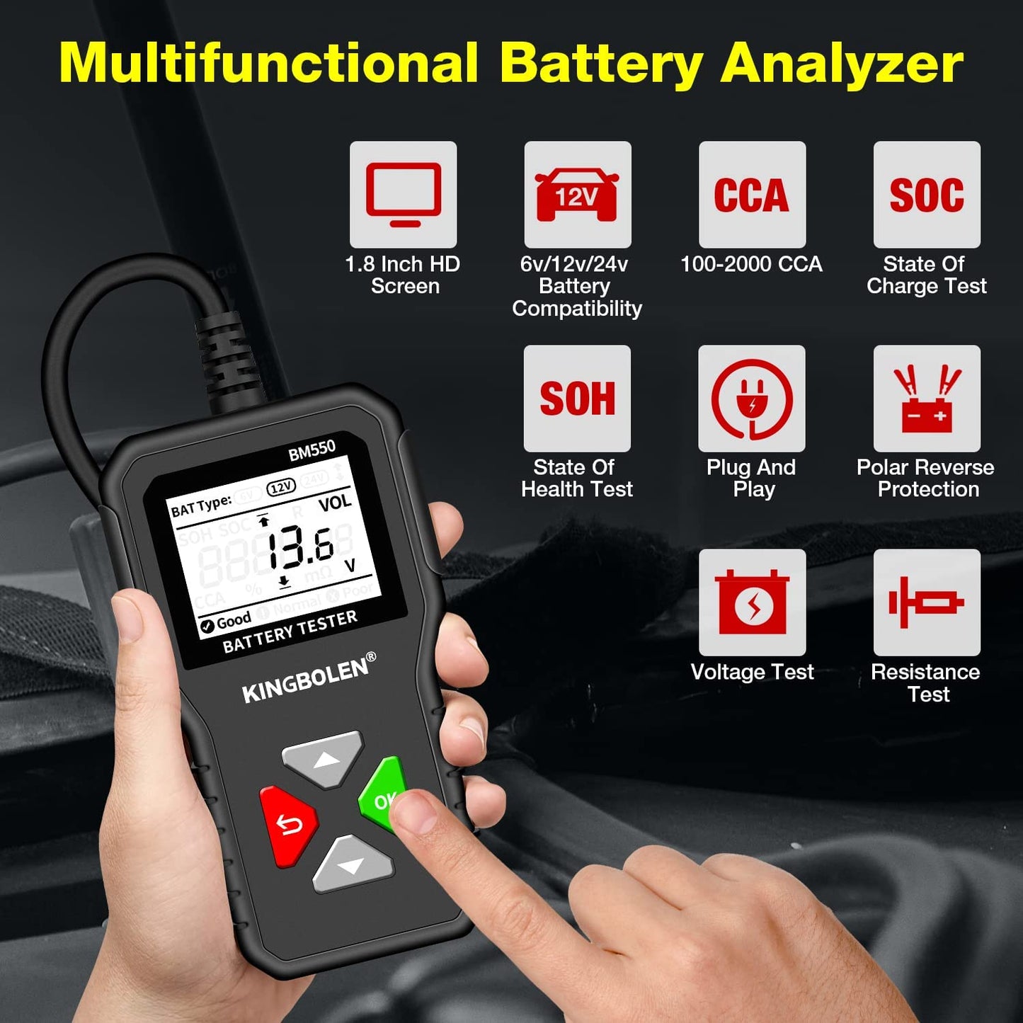 KingBolen BM550 Car Battery Tester 6V 12V 24V
