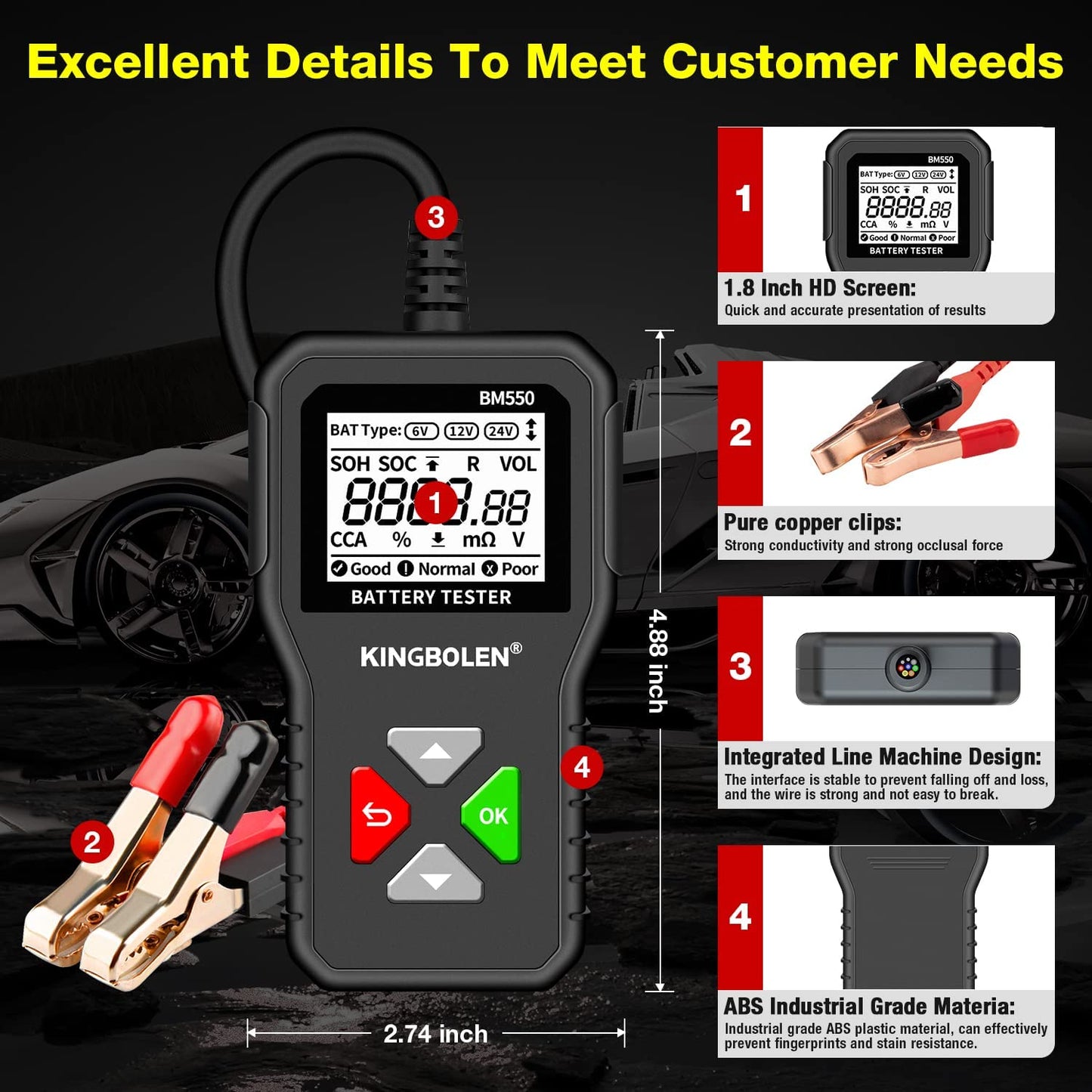 KingBolen BM550 Car Battery Tester 6V 12V 24V