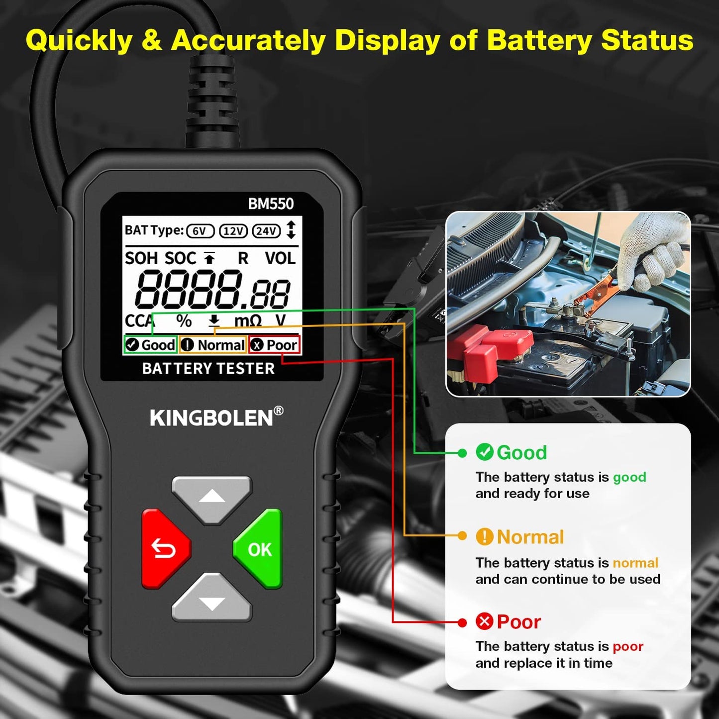 KingBolen BM550 Car Battery Tester 6V 12V 24V