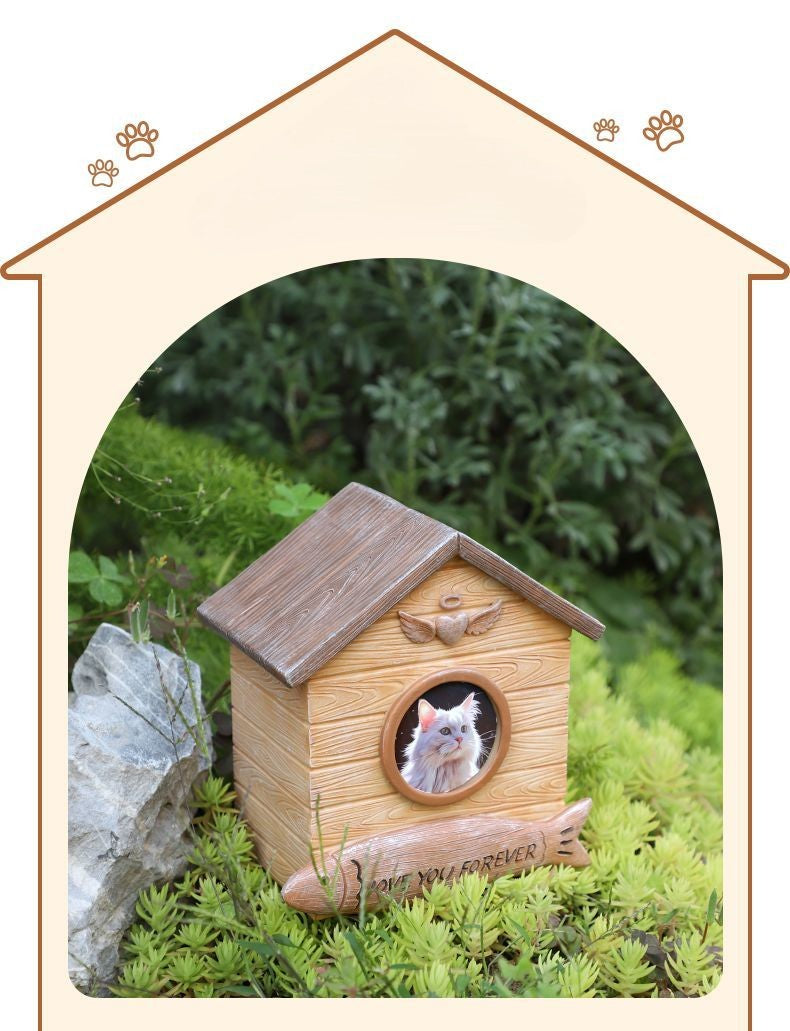 Resin Pet Urn with Photo Frame – Keepsake Memorial House for Cats & Dogs | “Love You Forever” Design | Secure Bottom Seal