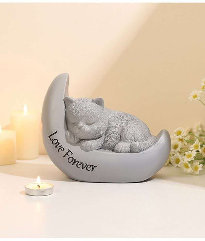 Sleeping Cat Pet Ashes Urn – Resin Keepsake Cremation Container with Sealed Bottom Plug - Whisperwoods